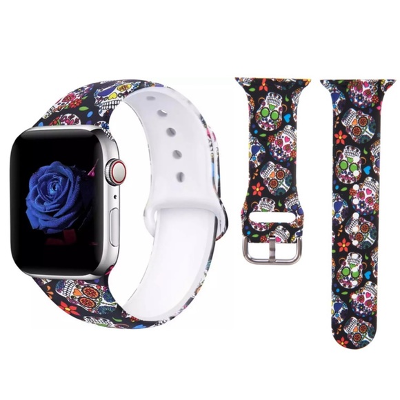 Accessories - Colorful Day of the Dead Sugar Skull Silicone Watchband for Apple